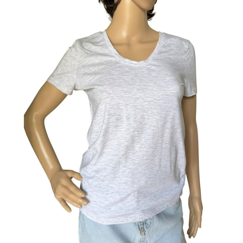 Woolworths Womens Grey Melange Stretch Tee Small V Neck Cotton Blend Sustainable